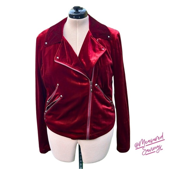 Bagatelle [NWT] Burgundy Wine Velvet-like Moto Jacket - Size Large - Picture 4 of 14